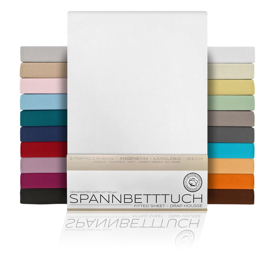 BEAUTEX Spannbetttuch Bettlaken aus Baumwolle, Premium Jersey Stoff 160g/m², Grösse und Farbe wählba