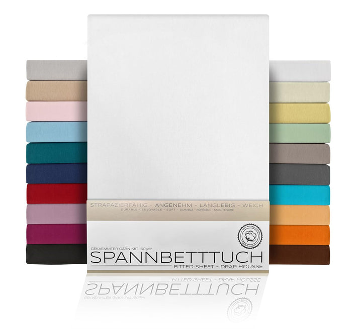 BEAUTEX Spannbetttuch Bettlaken aus Baumwolle, Premium Jersey Stoff 160g/m², Grösse und Farbe wählba