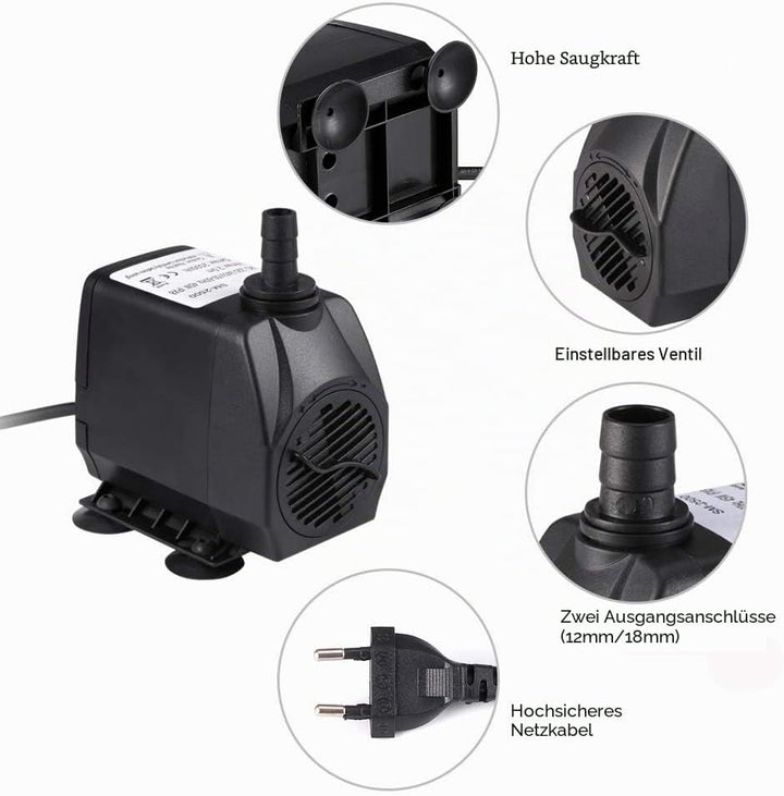Tauchwasserpumpe 2500L/H 45W für Aquariumteich Fischtank Springbrunnen Frisch- und Meerwasserzirkula