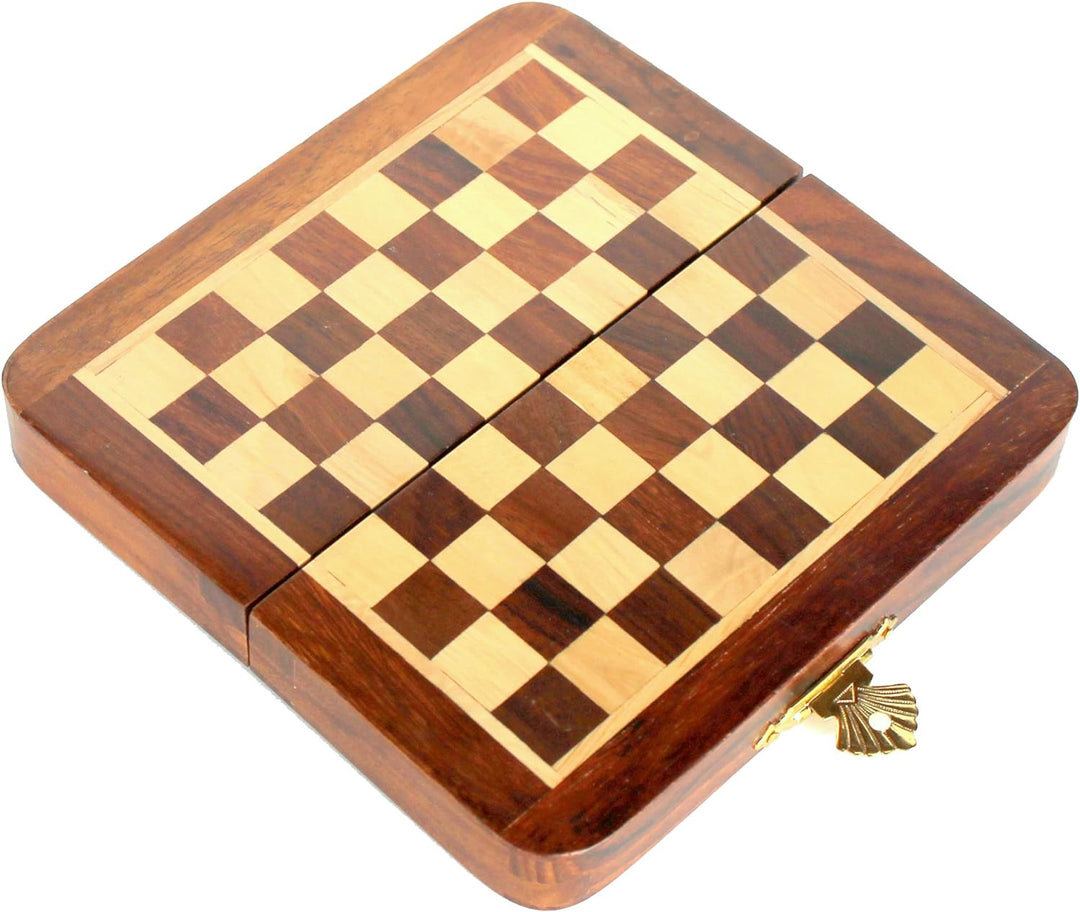 StonKraft Handmade Premium Holz 18 x 18 cm Schachspiel - Faltbares Holz-Magnetset mit Aufbewahrung