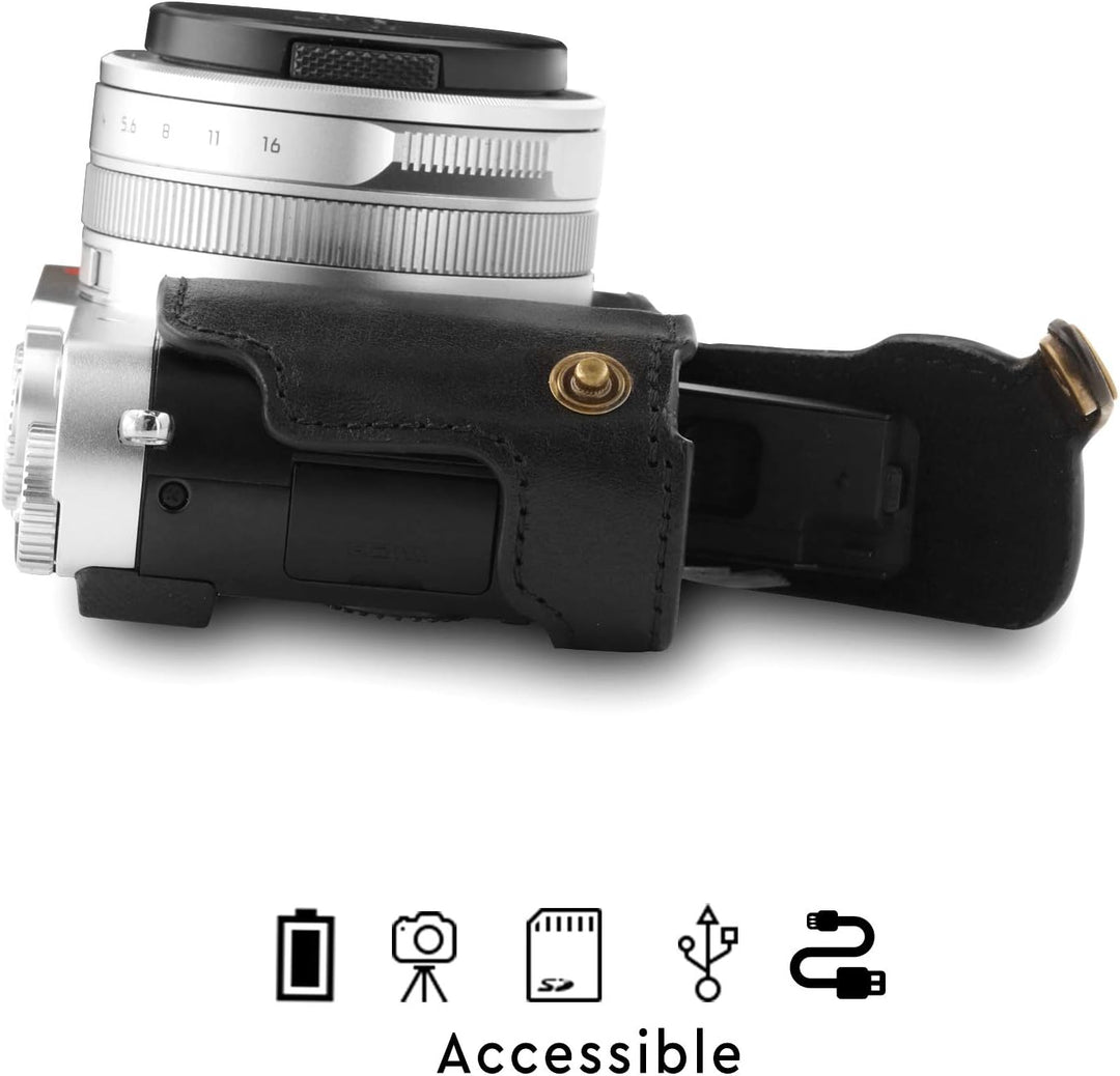 MegaGear MG1605 Leica D-Lux 7 Ever Ready Echtleder Kamera-Case mit Trageriemen - Schwarz, Schwarz