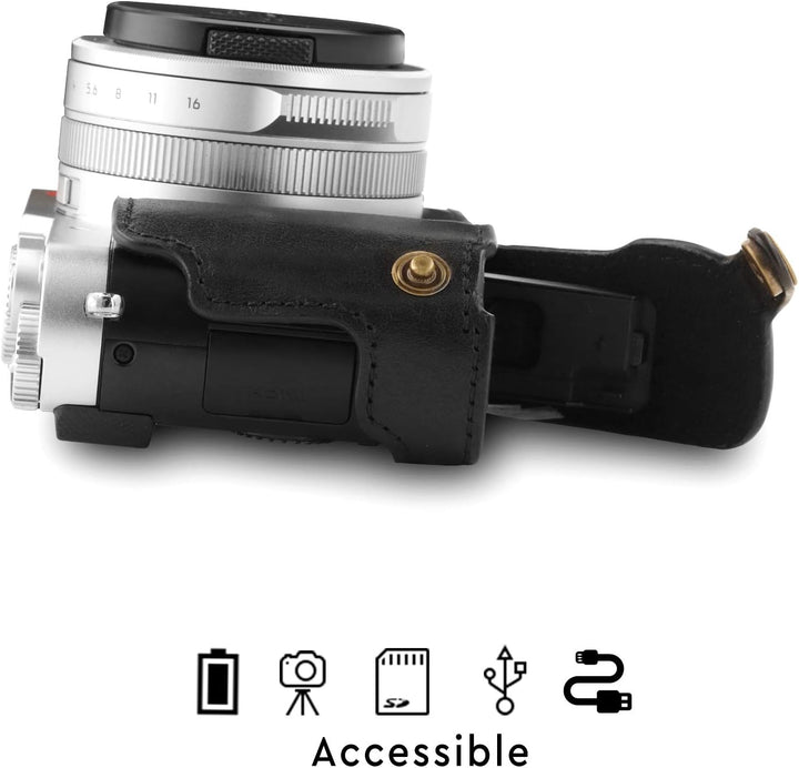 MegaGear MG1605 Leica D-Lux 7 Ever Ready Echtleder Kamera-Case mit Trageriemen - Schwarz, Schwarz