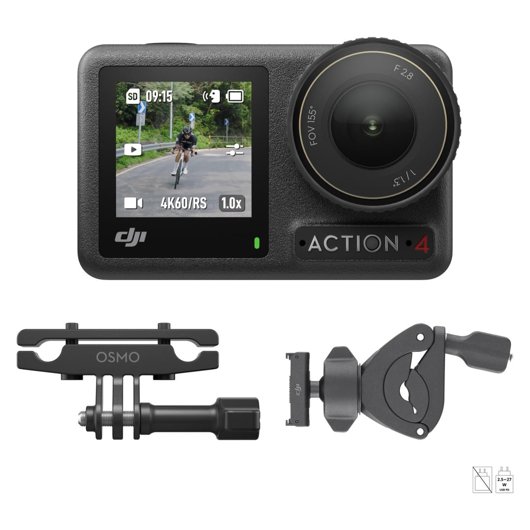 DJI Osmo Action 4 Radrennsport-Combo – Fahrradkamera mit 360°-Handschlaufe für Radfahrer, 1/1,3-Zoll