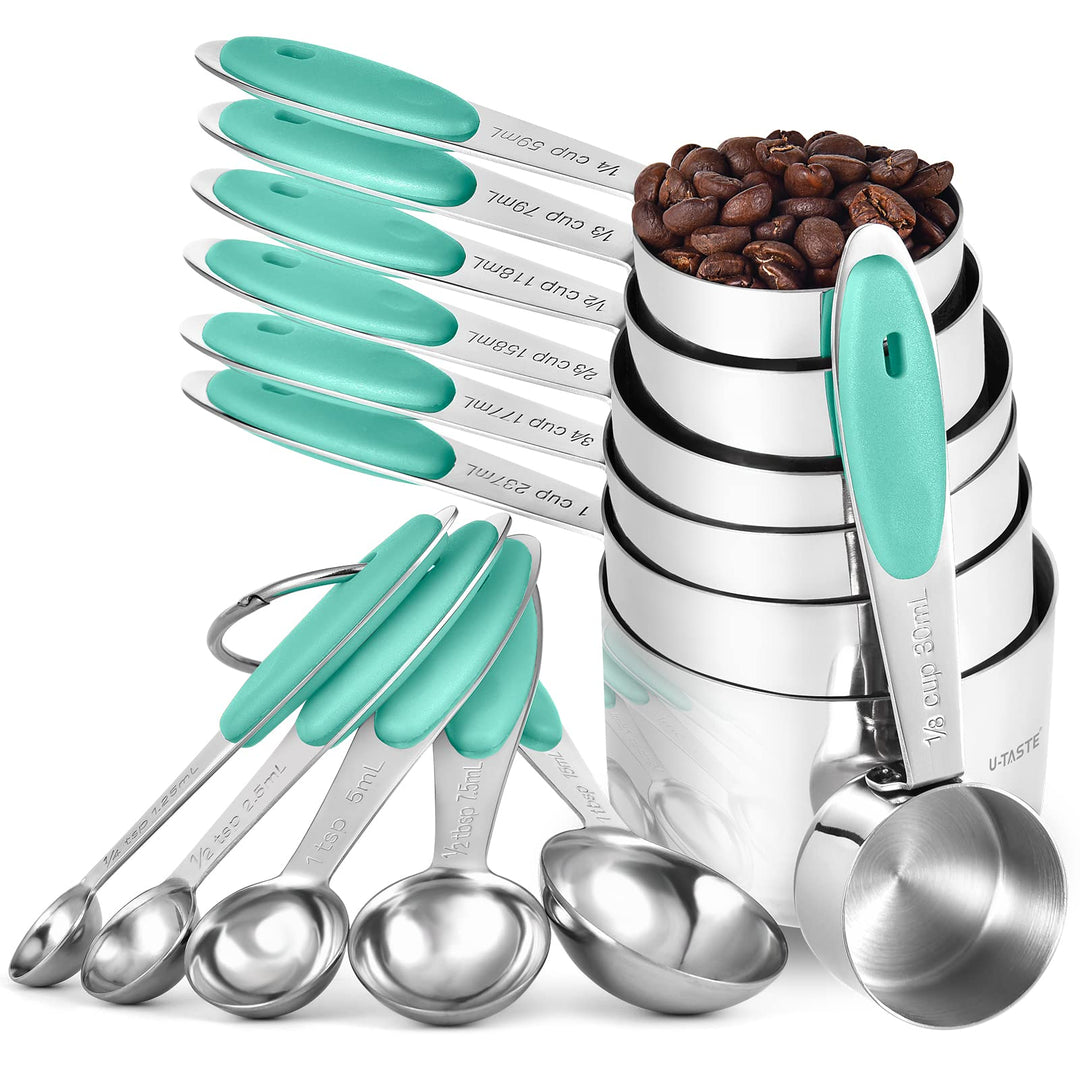 Messbecher und Messlöffel 12er-Set: U-Taste Nesting Cups, Teelöffel und Esslöffel aus Edelstahl 18/8