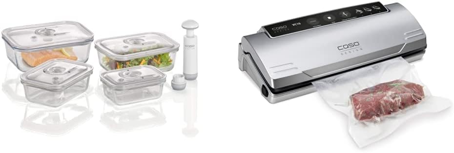 CASO VacuBoxx E-Set - 4 extrem stabile eckige Vakuumbehälter & VC10 Vakuumierer - Vakuumiergerät, Le