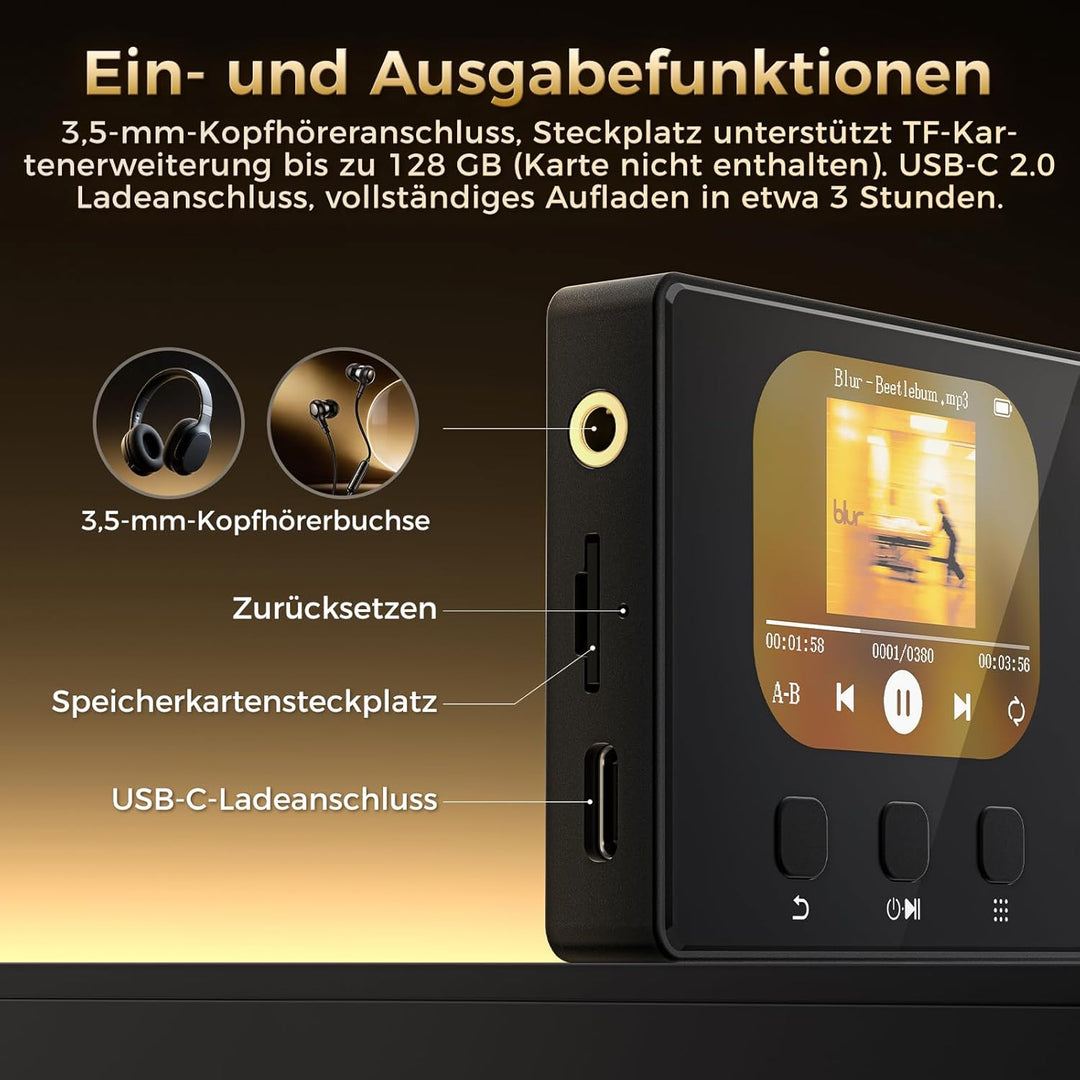 32GB MP3 Player mit Bluetooth 5.3, HiFi Sound MP3 Player Kinder, tragbarer Musikplayer mit Equalizer