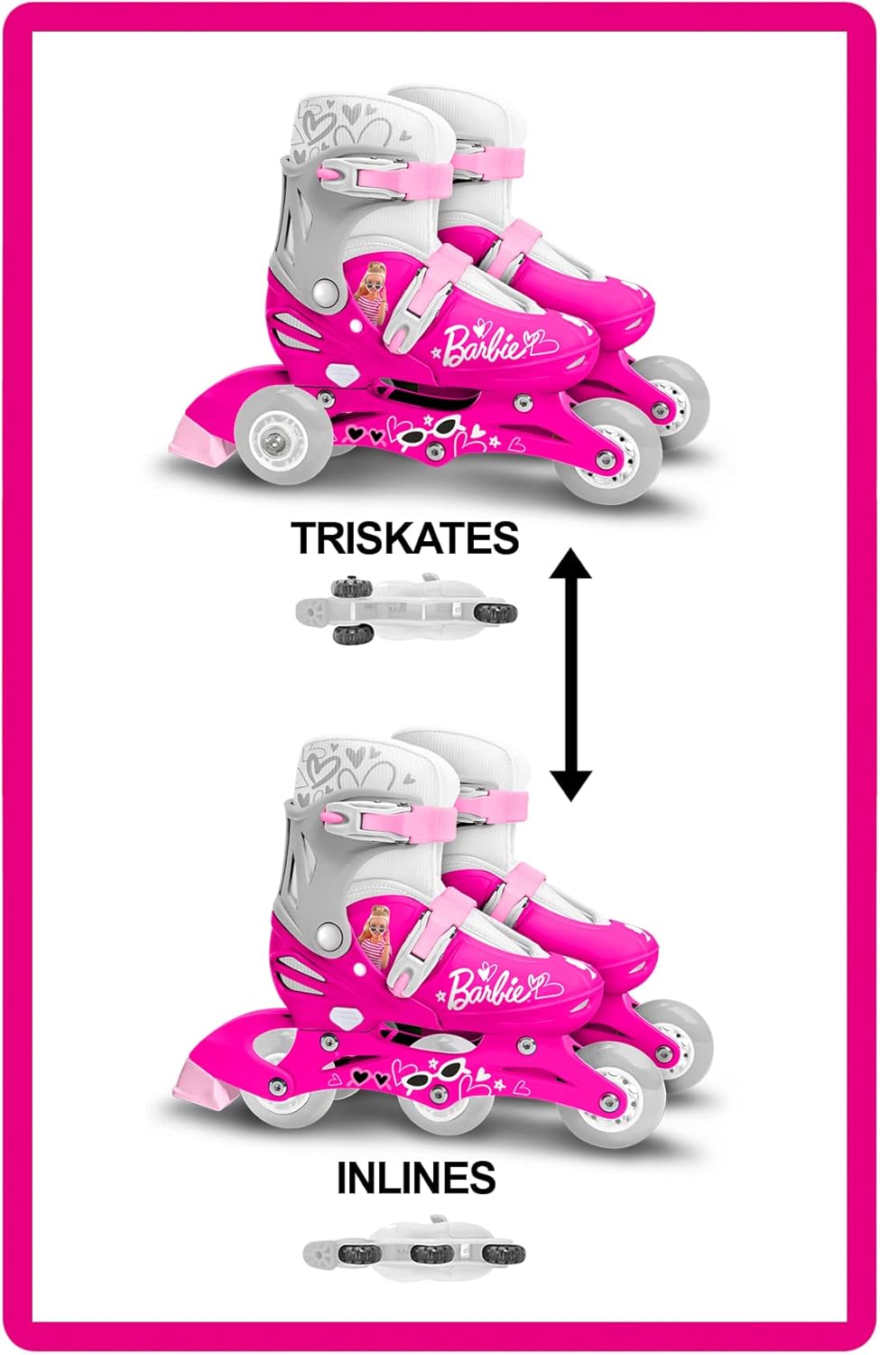 STAMP - ROLLERS INLINES / TRISKATES Einstellbar 2 in 1 BARBIE 27 - 30 SIZES 27 - 30 PINK, BARBIE 27