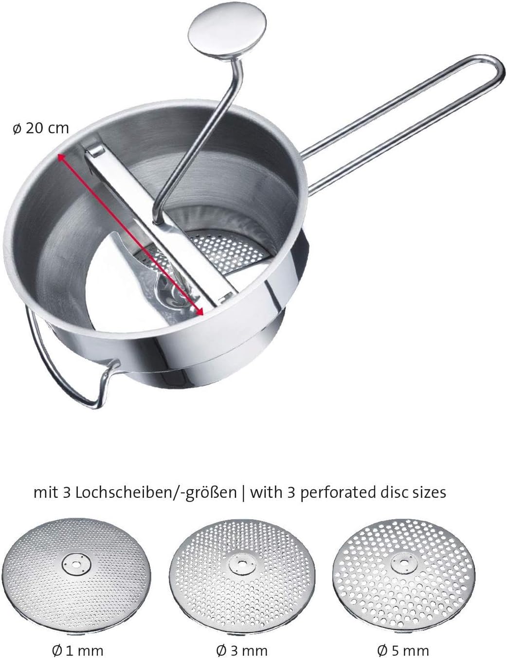 Westmark Passiermaschine/Passiersieb/Passe-vite mit 3 Lochscheiben, Rostfreier Edelstahl, Finoletta,
