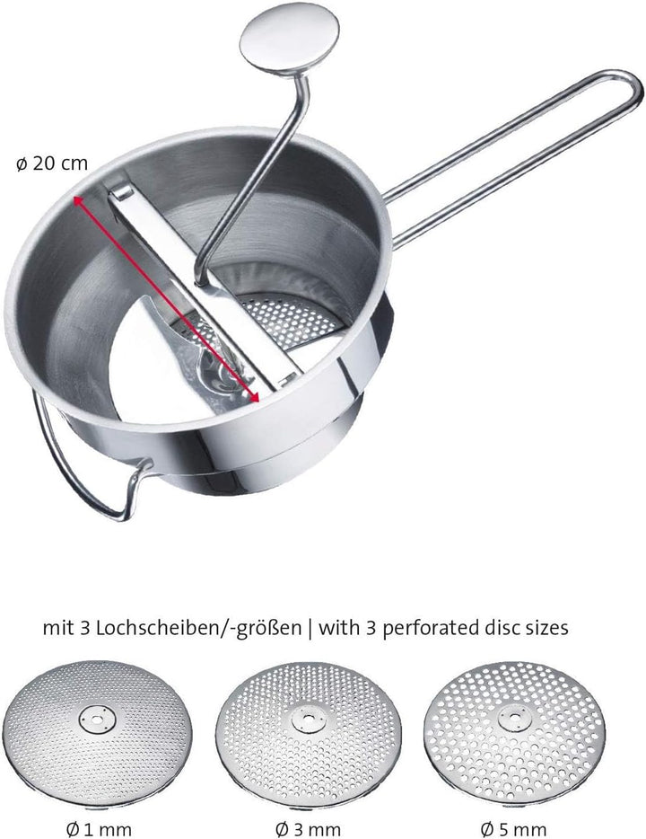 Westmark Passiermaschine/Passiersieb/Passe-vite mit 3 Lochscheiben, Rostfreier Edelstahl, Finoletta,