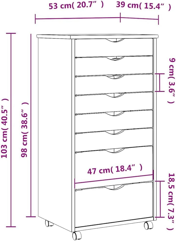 vidaXL Rollschrank mit Schubladen Moss Schwarz Massivholz Kiefer, Kommode, Schubladenschrank, Schrei