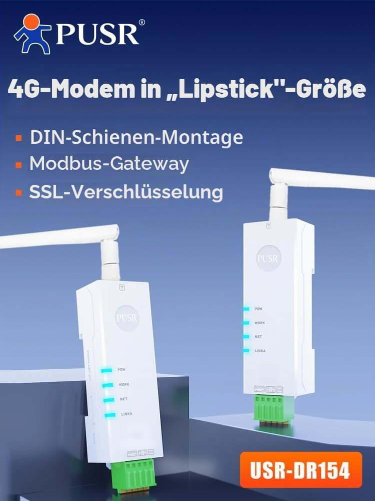 DIN-Schienenmontage Lippenstift Grösse 4G Modem RS485 auf Cellular Modbus Gateway Cat1 1*RS485 MQTT