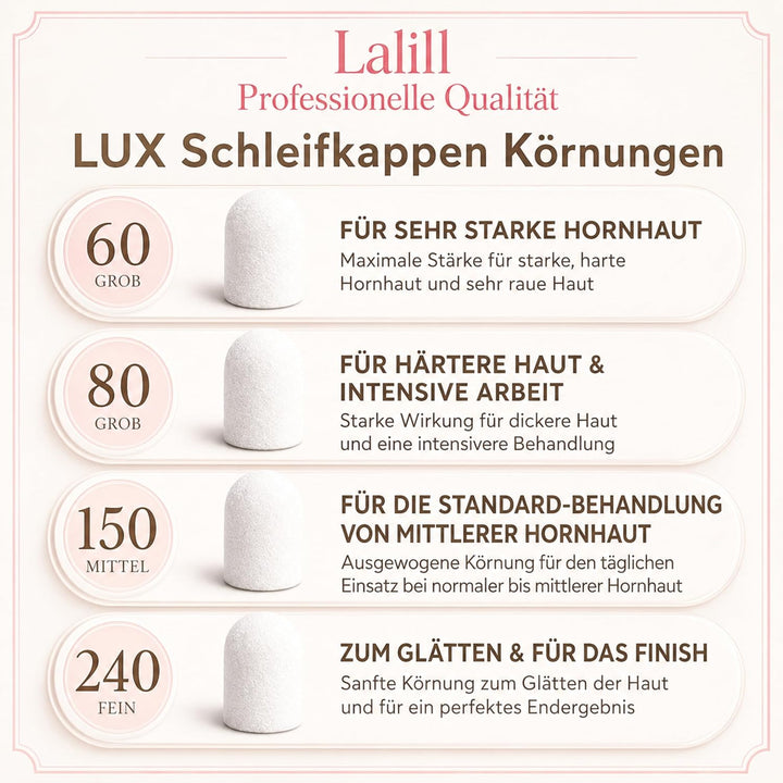 LALILL Schleifkappen LUX 50 Stück – weisse Fräskappen für Nagelfräser – Maniküre, Pediküre &amp; Podolog