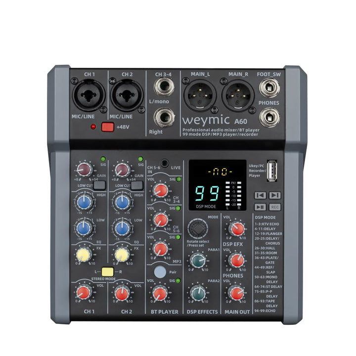 Weymic Professioneller Mixer der A-Serie für die Aufnahme von DJ-Bühne, Karaoke-Musik, mit USB-Laufw