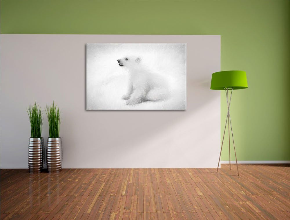 Pixxprint niedliches Eisbär Baby Kunst / 100x70cm Leinwandbild bespannt auf Holzrahmen/Wandbild Kuns