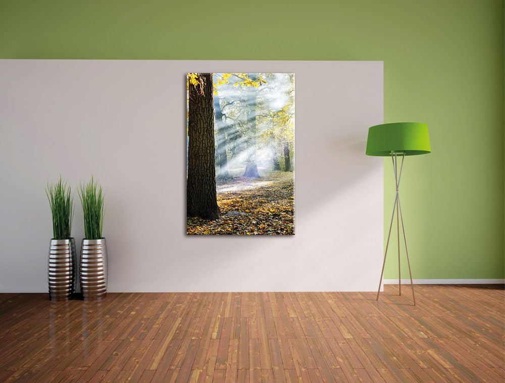 Sonnenstrahlen im Wald, Format: 100x70 auf Leinwand, XXL riesige Bilder fertig gerahmt mit Keilrahme