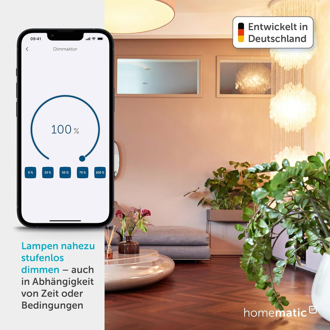 Homematic IP Smart Home Dimmaktor Unterputz – Phasenabschnitt, dimmt Leuchten per App, Alexa & Googl