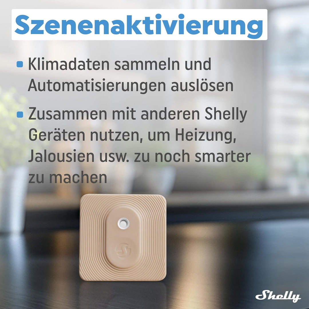 Shelly Blu H&T Mocha | Bluetooth-gesteuerter Temperatur- und Luftfeuchtigkeitssensor | Spritzwasserg
