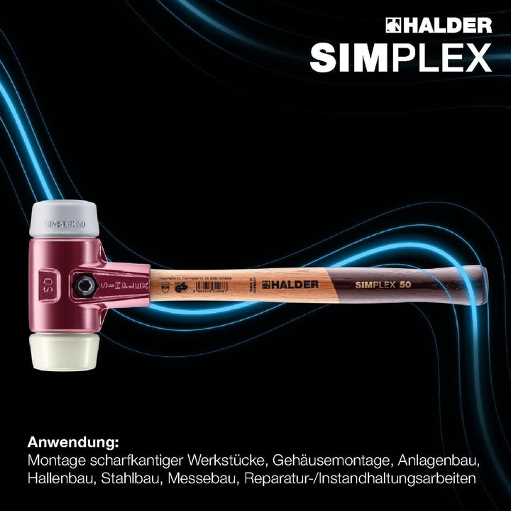 SIMPLEX-Schonhammer, TPE-mid/Nylon; mit Tempergussgehäuse und hochwertigem Holzstiel | D=30 mm | 303