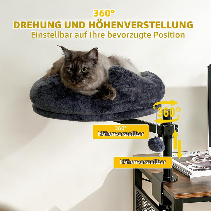 Katzenbett Schreibtisch, 360° Drehung Hängebett für Katzen Bohrfrei &amp; Höhenverstellbar, Katzenhängem
