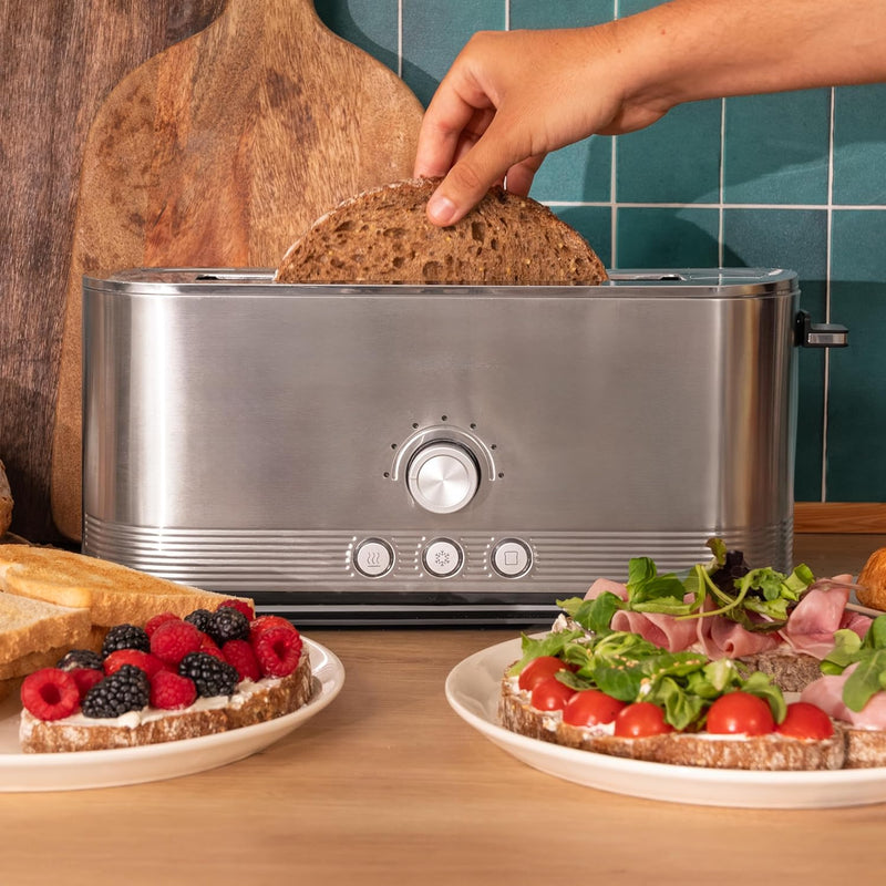 Cecotec Vertikaler Toaster aus Edelstahl mit langem Schlitz Shine&Toast Extra. 1050W, Kapazität für