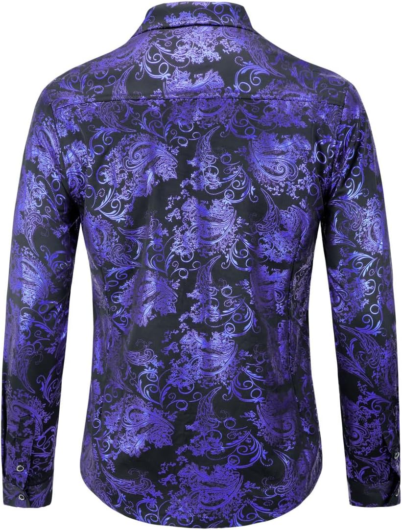 Allthemen Herren Jacquard Hemd Langarm Satin Freizeithemd Paisley Herrenhemd für Party Hochzeit S Bl