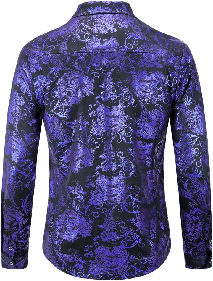 Allthemen Herren Jacquard Hemd Langarm Satin Freizeithemd Paisley Herrenhemd für Party Hochzeit S Bl