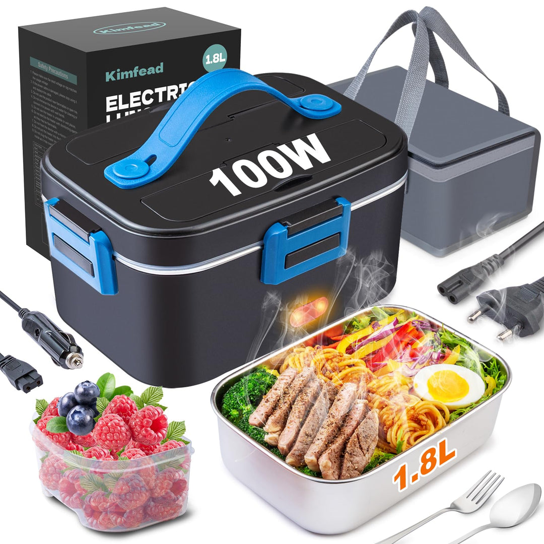 Kimfead Elektrische Lunchbox 80W 1,8L Edelstahl Entnehmbare Tragbarer brotdose 12V/24V/230V Insulate