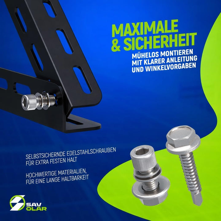SAVOLAR Solarmodul Halterung Balkonkraftwerk bis 117cm (46 Zoll) Winkel Einstellbar 0-90°, Robuste N
