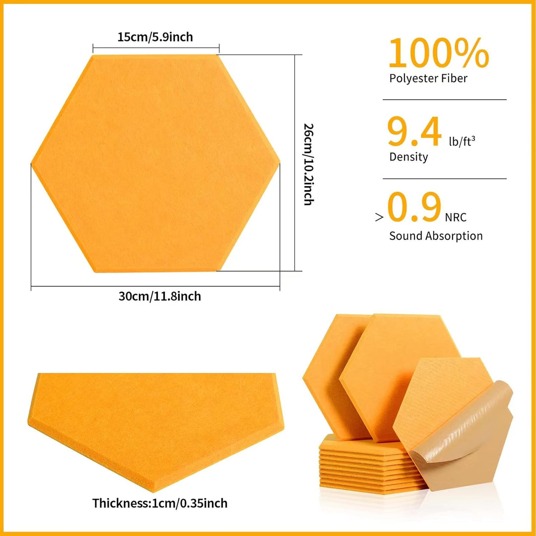 Rdutuok 12 Stück Selbstklebend Akustik Panel,30x26x1cm Hexagon Akustik Absorber Schallschutzplatten