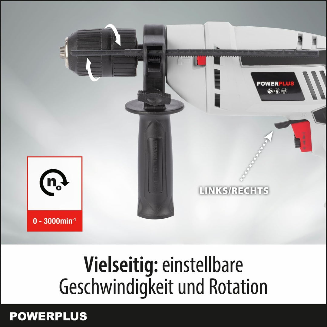 Powerplus Elektro-Schlagbohrmaschine POWC10200-2 in 1: (Schlag-) Bohren, 600 W Bohrmaschine, Links-R