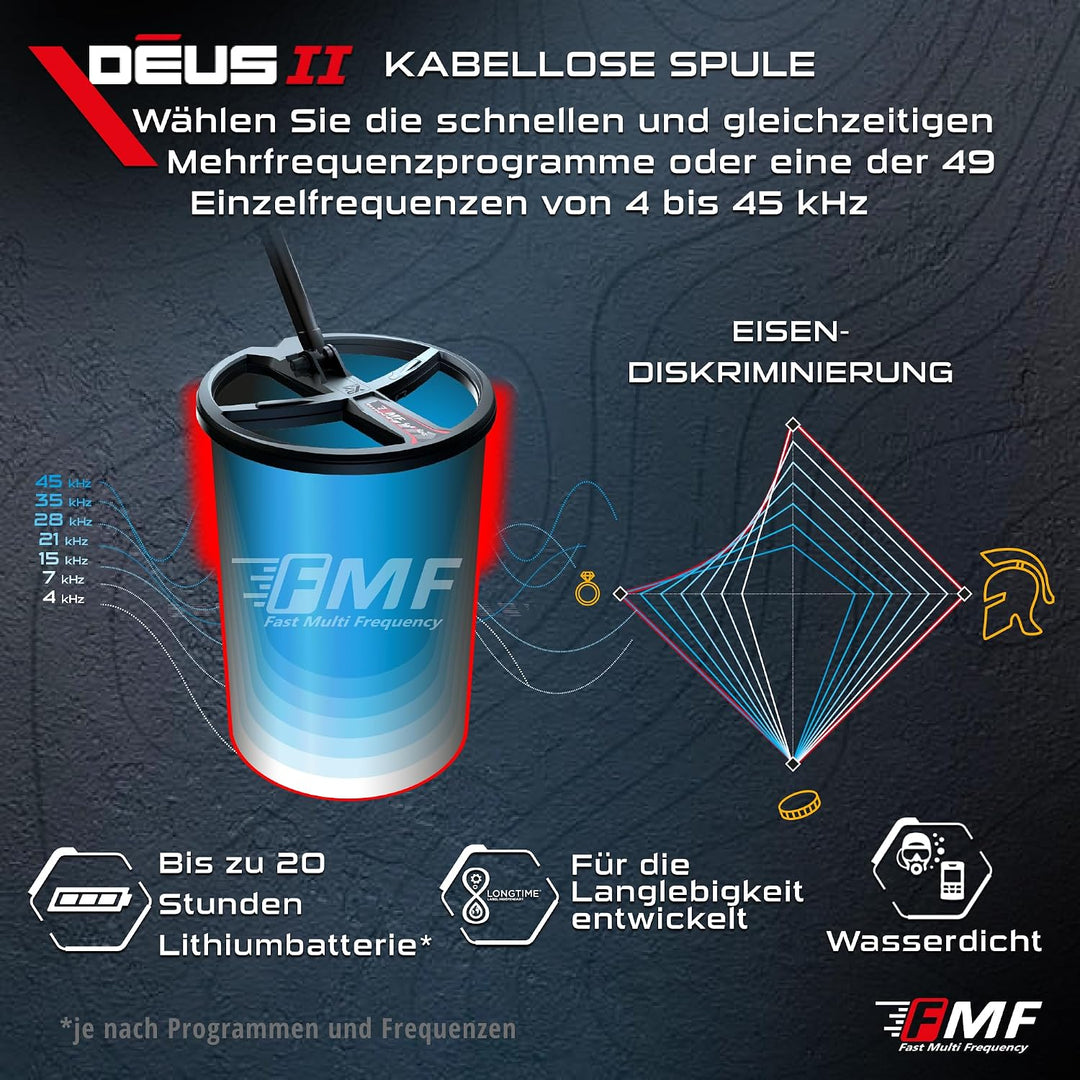 XP Metal Detectors Deus II WS6 Master - Wetterfest und mehrfrequenzfähig, ideal für die Schatz- und