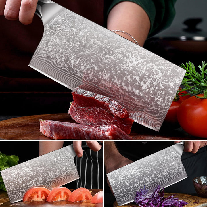 Home Safety Damastmesser Fleischmesser - Damast Chinesisches Hackmesser 17.5 cm Klinge aus 67 Schich