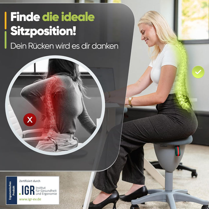 Bürohocker Ergonomisch [TESTSIEGER] Rollhocker Sitzhocker Höhenverstellbar [48-68cm] Ergonomischer H