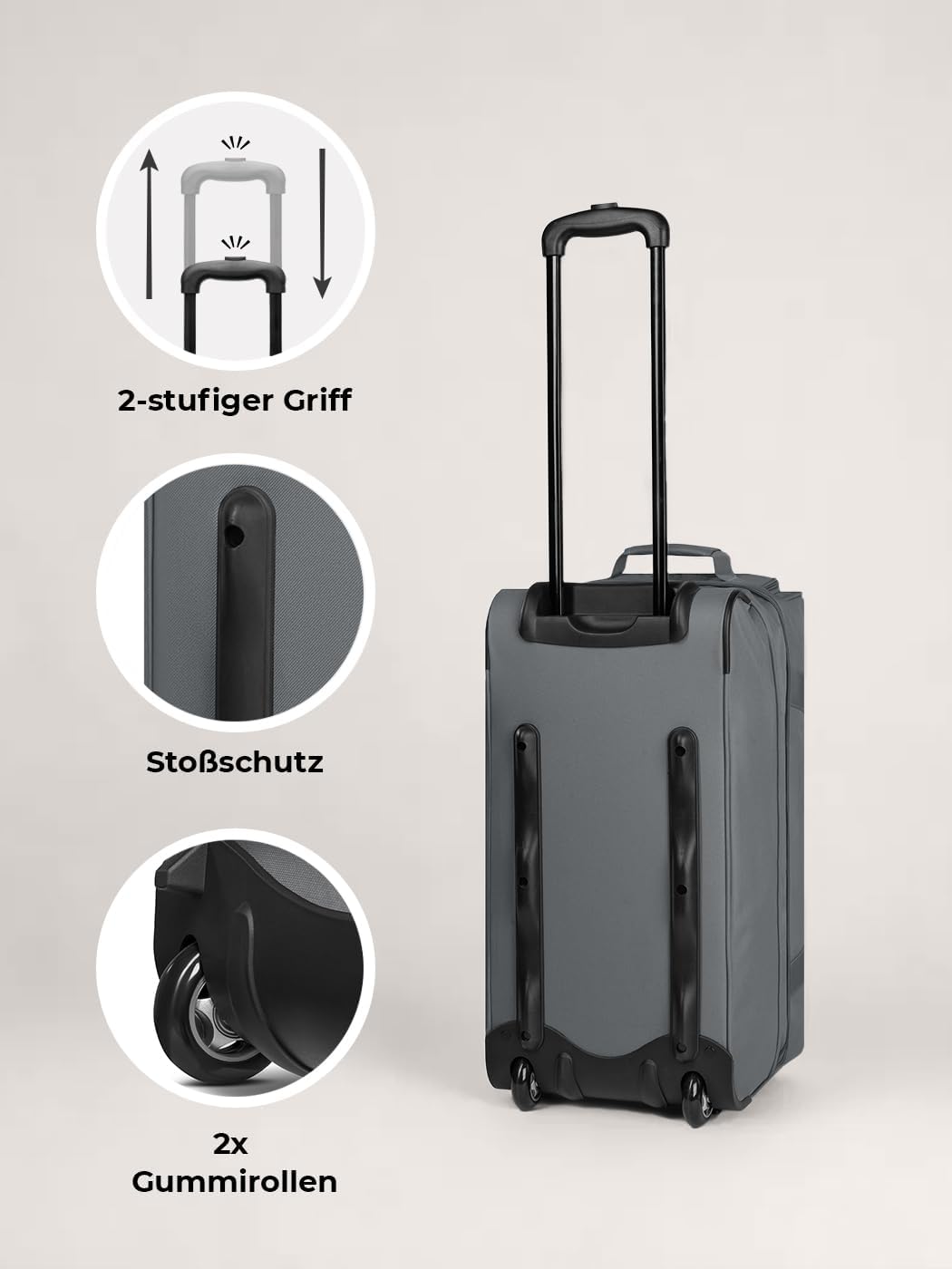 REDOLZ 2-Rollen MEDIUM Trolley-Reisetasche | Volumen mit Dehnfalte erweiterbar von 51 auf 64 Liter |