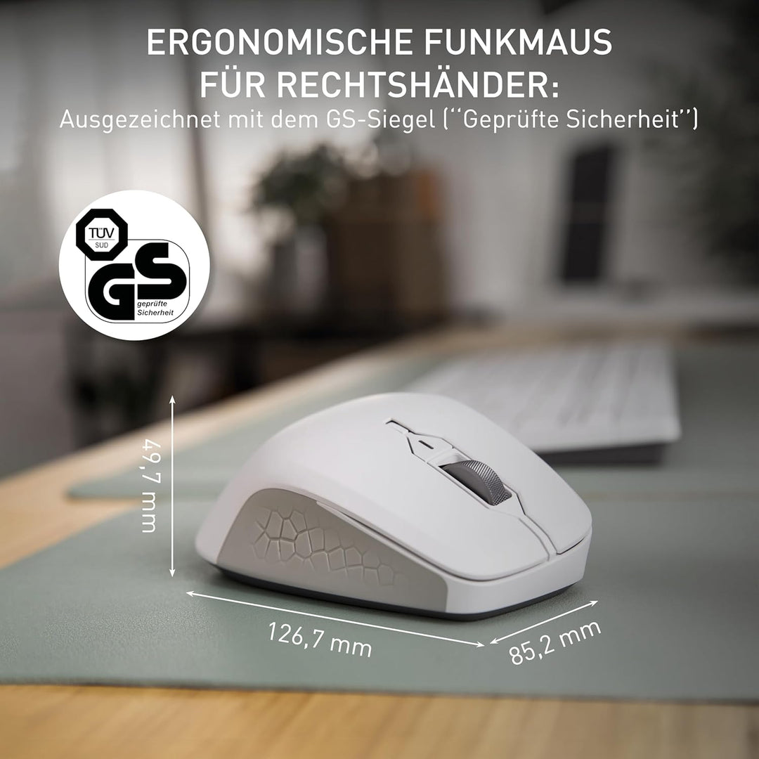 CHERRY STREAM MOUSE COMFORT, Kabellose Ergonomische Maus mit Gummierter Daumenauflage, Speziell für