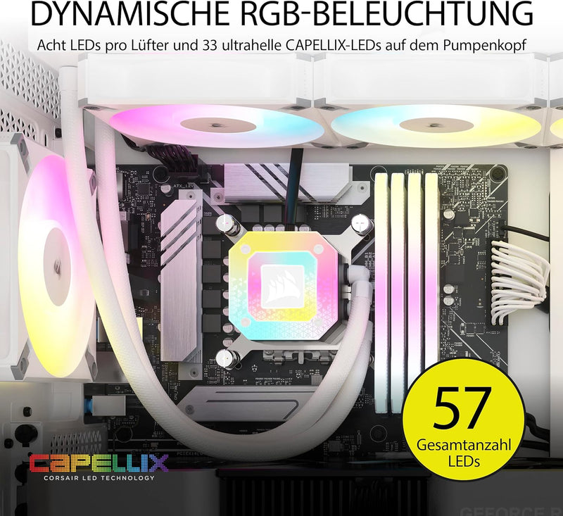 Corsair iCUE H150i Elite CAPELLIX XT Flüssig-CPU-Kühler - DREI AF120 RGB Elite-Lüfter - 360-mm-Radia