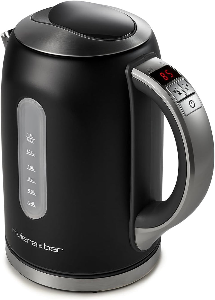 riviera&bar - Edelstahl Wasserkocher TR 1,5L - 2200W - Einstellbare Temperatur 50-100°C, LCD-Display