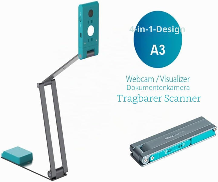 Iriscan Visualizer Webcam Dokumentenkamera v7: 4K UltraHD-13MP, 4-in-1, Visualisierer, A3-Scanner, d