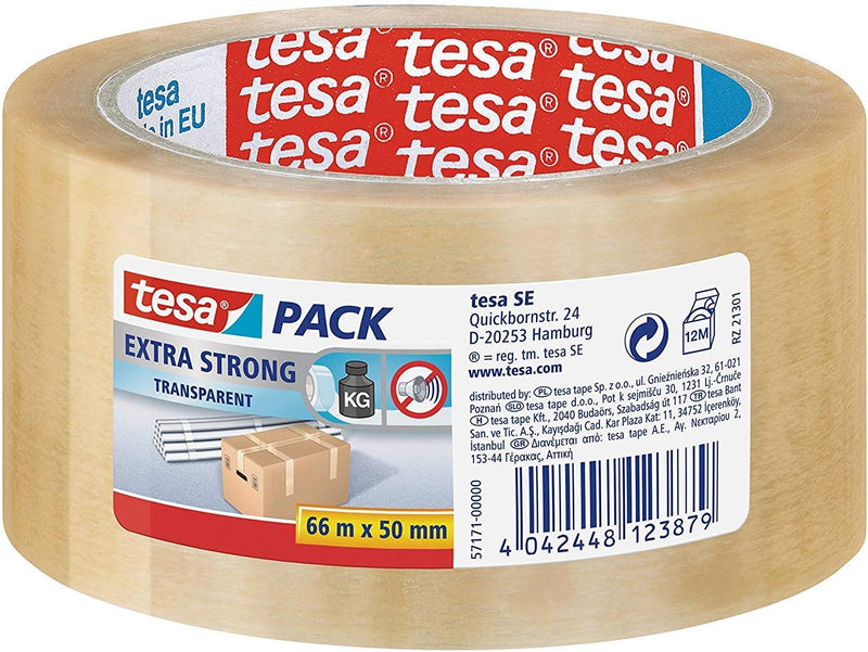 Tesa Klebeband, PVC, hohe Haftkraft, 50 mm x 66 m, Transparent, 6 Rollen