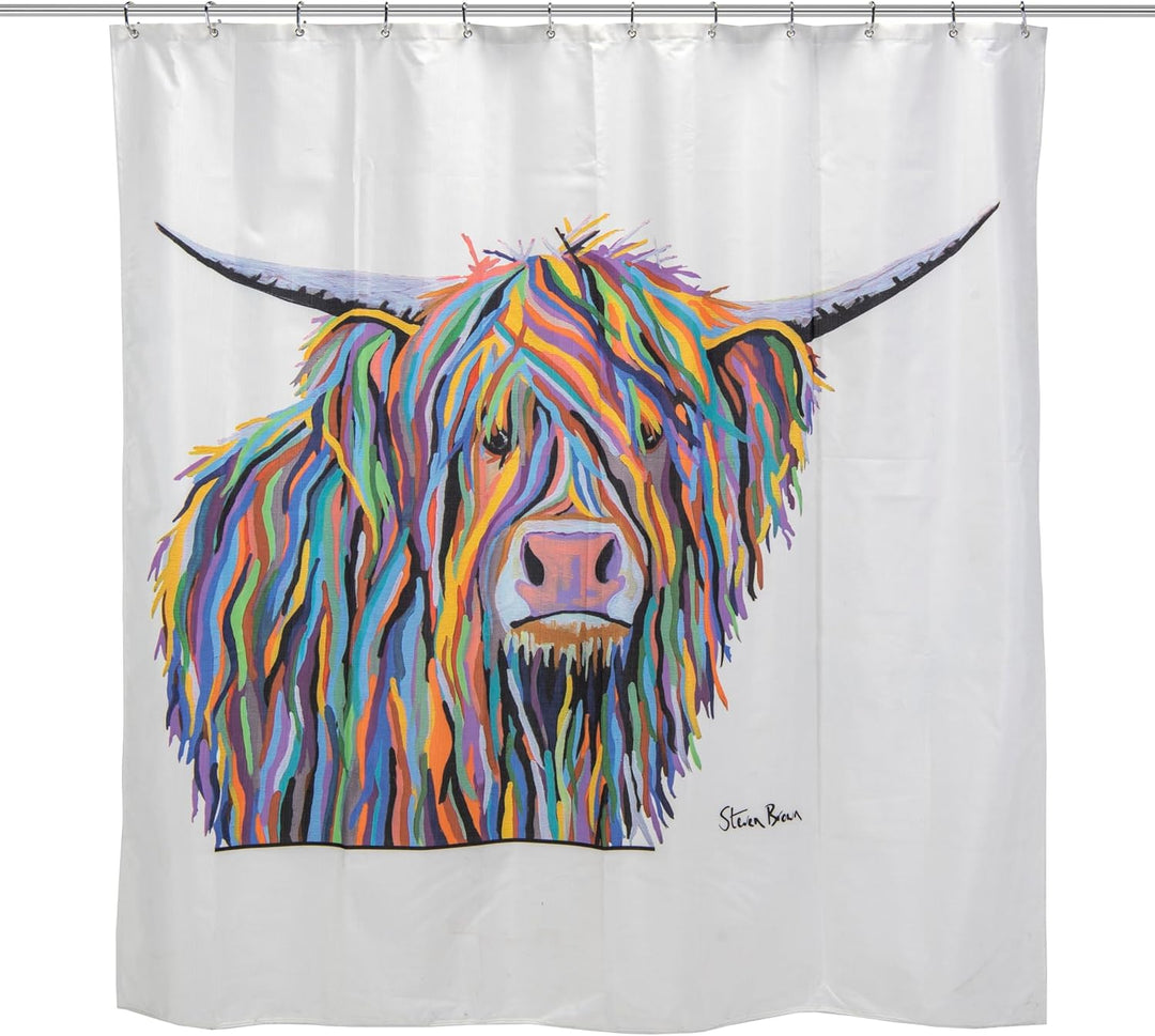 Croydex Duschvorhang mit Angus-McCoo-Kunst, Polyester metall, weiss, 1800mm x 1800mm Angus McCoo Dus