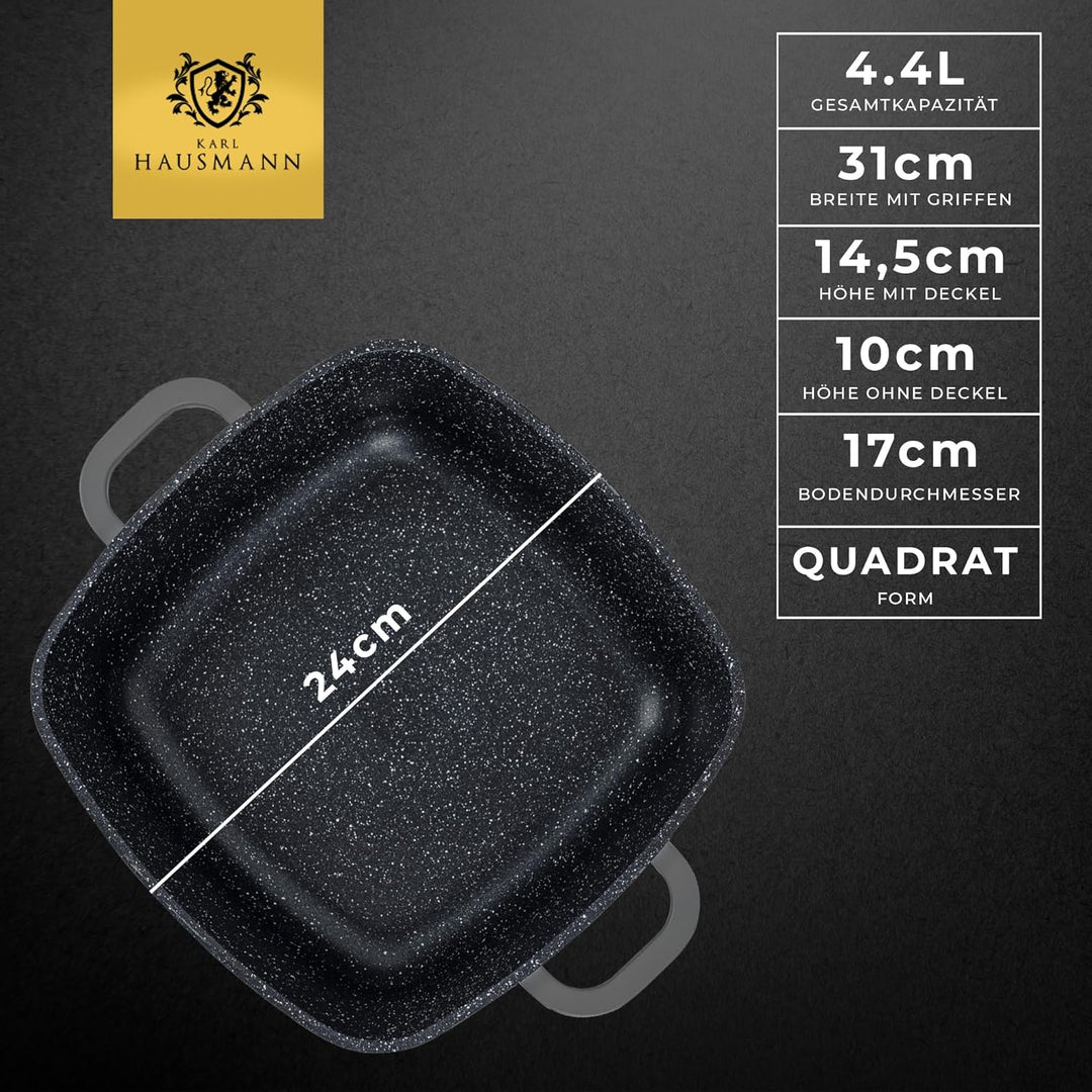 Topf Antihaftbeschichtet mit Deckel - 4.4L - Ø 24 cm - Quadrat Aluguss Kochtopf beschichtet Für alle