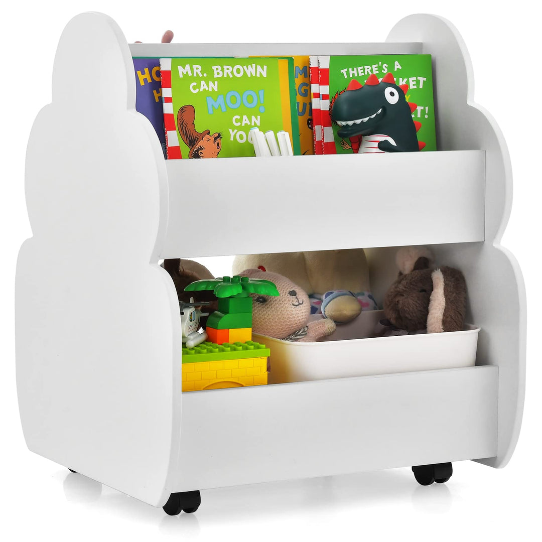 COSTWAY Kinder Bücherregal auf Rollen, 2 Ebenen Spielzeugregal aus Holz, 52 x 47 x 63,5 cm (Weiss),