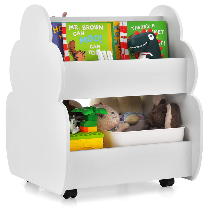 COSTWAY Kinder Bücherregal auf Rollen, 2 Ebenen Spielzeugregal aus Holz, 52 x 47 x 63,5 cm (Weiss),