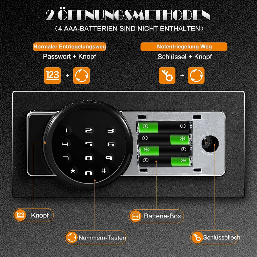 GOPLUS Elektronischer Safe, Feuerfester Möbeltresor mit Zahlenschloss, Schlüssel & Alarmsystem, Wand