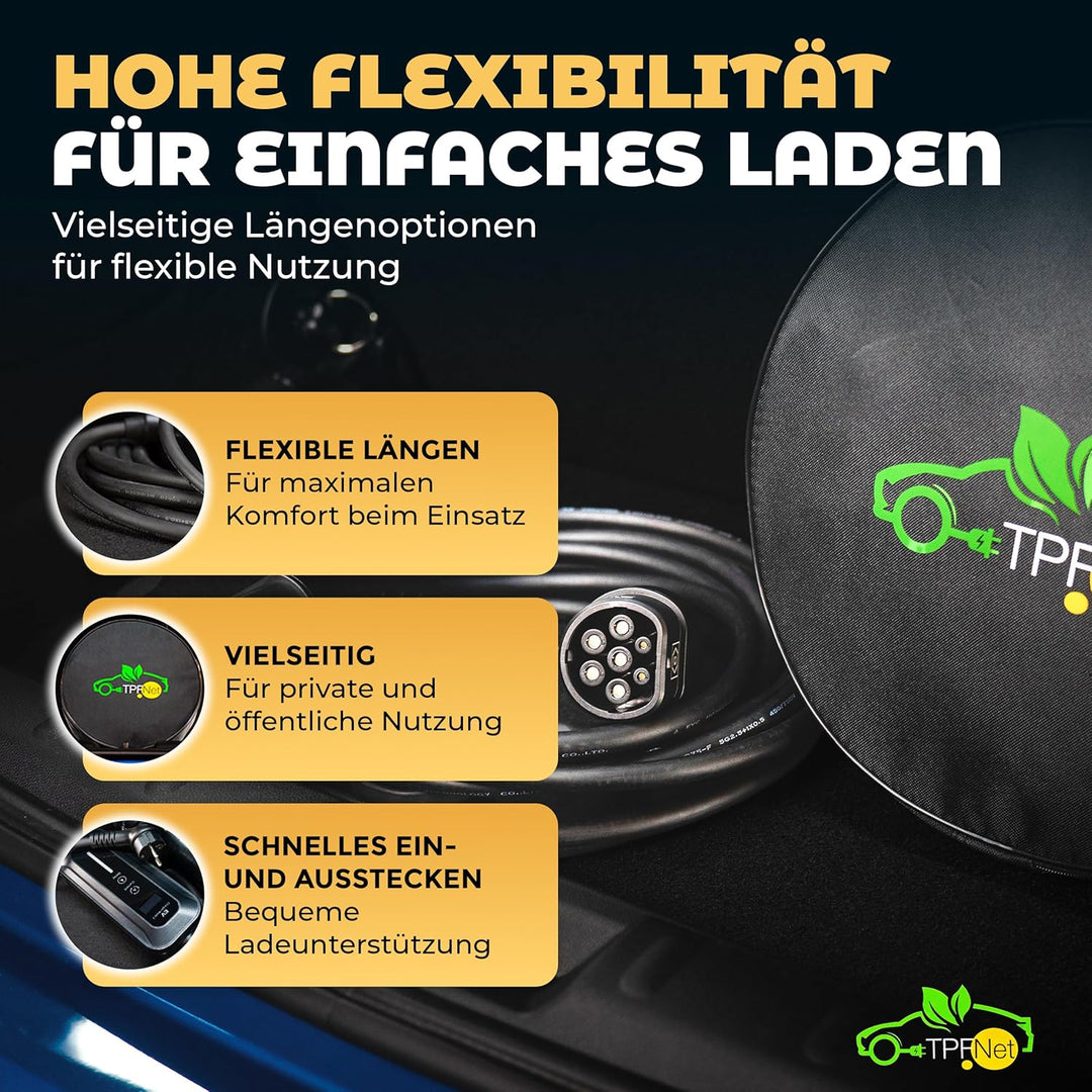 TPFNet Typ 2 Ladekabel 5m für Elektroauto PHEV Hybrid 11kW 16A E-Auto Ladekabel 3 phasig 5 Meter, Ko