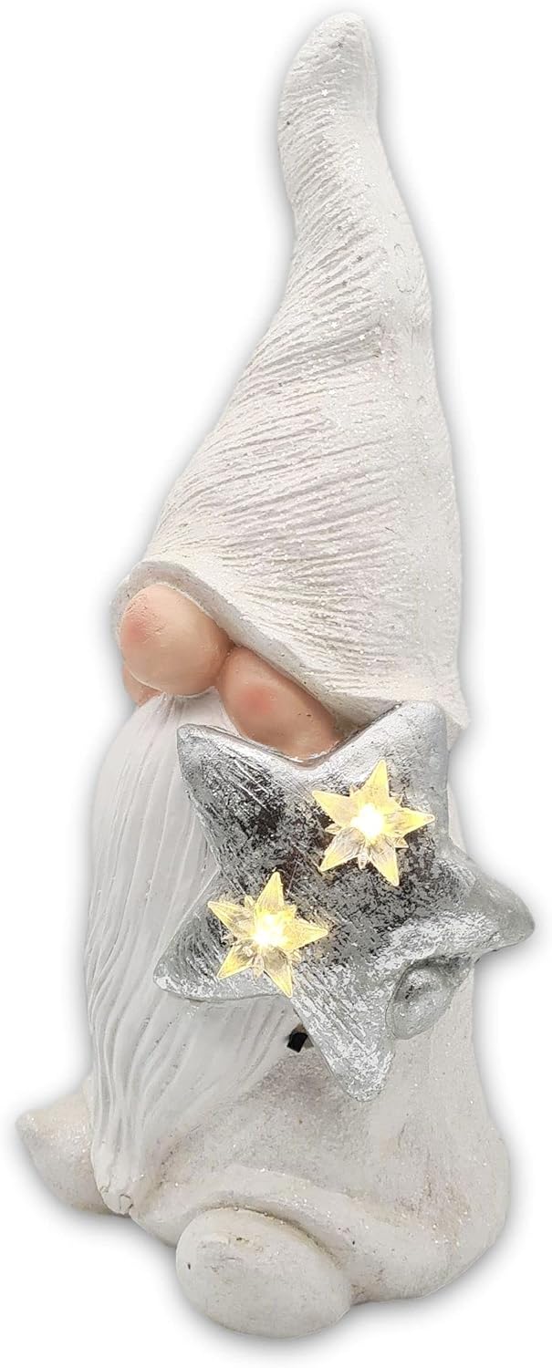 Wichtelstube-Kollektion XL Wichtel Figuren weiss Weihnachten 46.5cm mit LED Stern Weihnachtsdeko aus