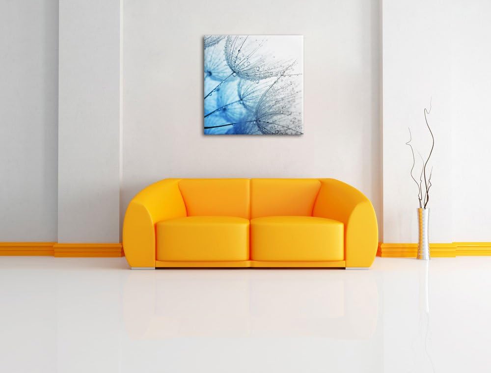 Pixxprint Tropfen bedeckte Pusteblumen Schwarz/Weiss, Format: 70x70 auf Leinwand, 70x70