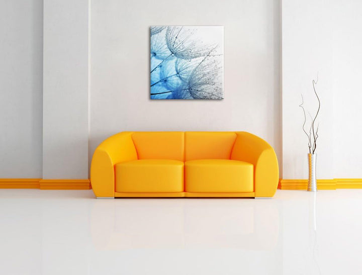 Pixxprint Tropfen bedeckte Pusteblumen Schwarz/Weiss, Format: 70x70 auf Leinwand, 70x70