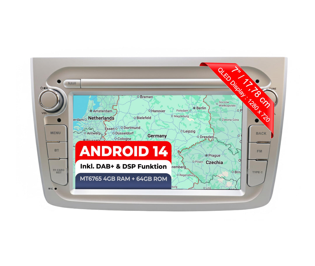 M.I.C. AAL7-L2 Android 14 Autoradio mit Navigation: MediaTek MT6765V, 4GB+64GB, 7 Zoll QLED Display,