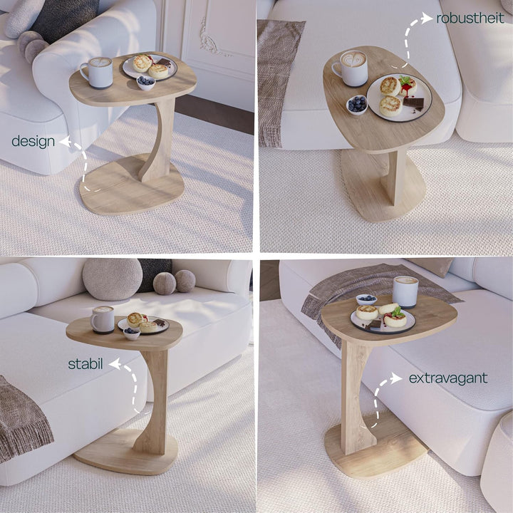 sugodesign Beistelltisch Couch mit Rollen, Kleiner Beistelltisch C-Form, Sofatisch in stylischer Smo